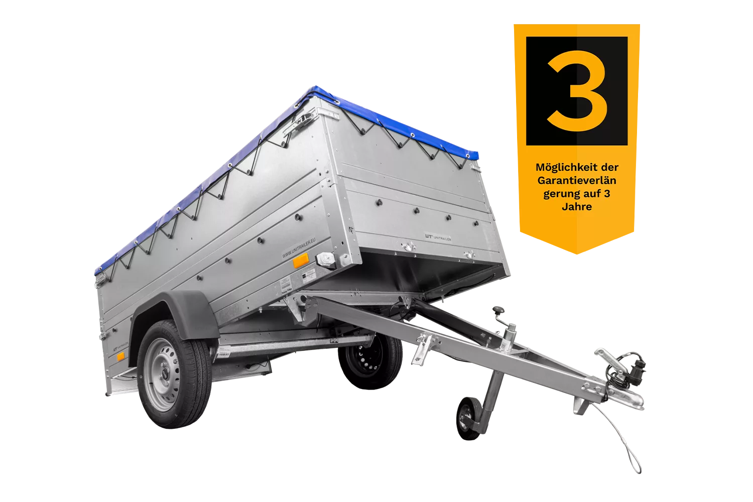 Anhänger mit faltbarer Deichsel GARDEN TRAILER 230 KIPP mit zusätzlichen Bordwänden, Stützrad und blauer Flachplane – Bild 3