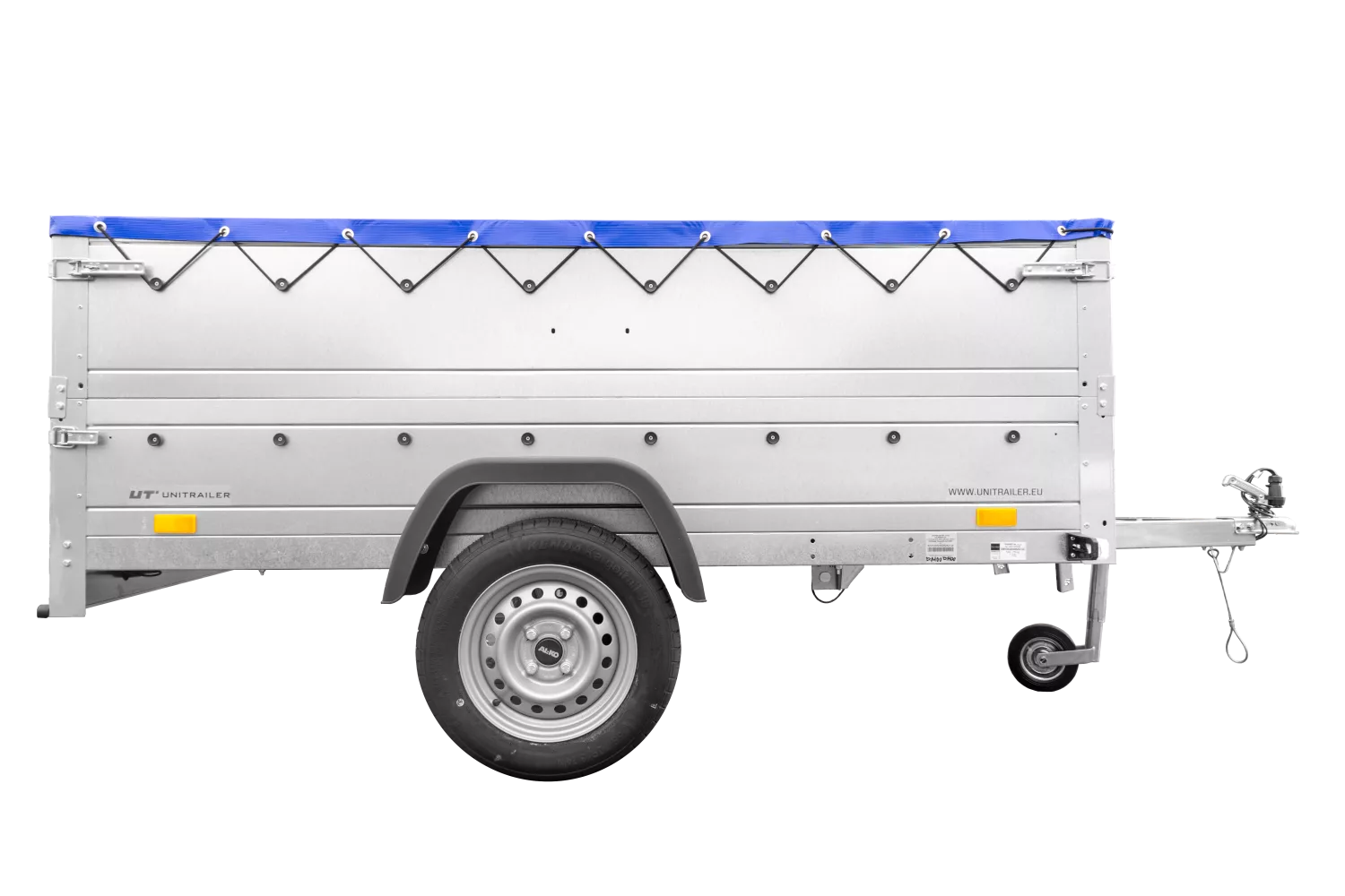 Anhänger mit faltbarer Deichsel GARDEN TRAILER 230 KIPP mit zusätzlichen Bordwänden, Stützrad und blauer Flachplane – Bild 5