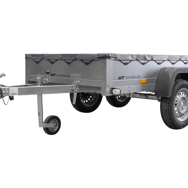GARDEN TRAILER 264/2 KIPP MIT STÜTZRAD, GRAUE FLACHPLANE UND PLANENTRÄGER
