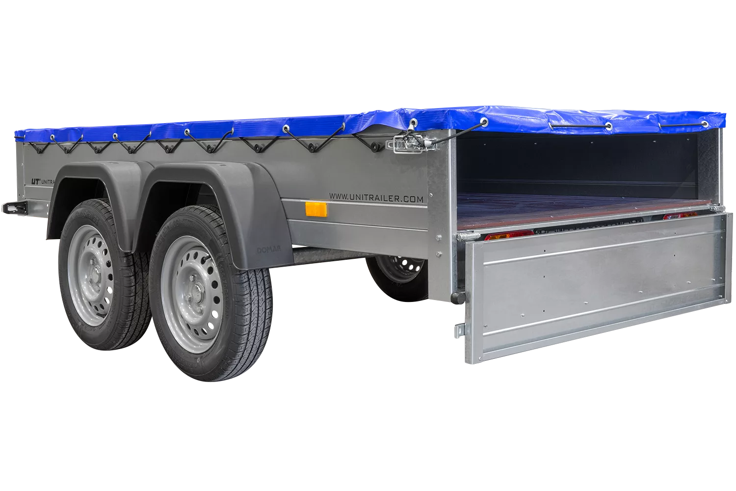 GARDEN TRAILER 264/2 KIPP MIT STÜTZRAD, PLANENTRÄGER UND BLAUER FLACHPLANE – Bild 6