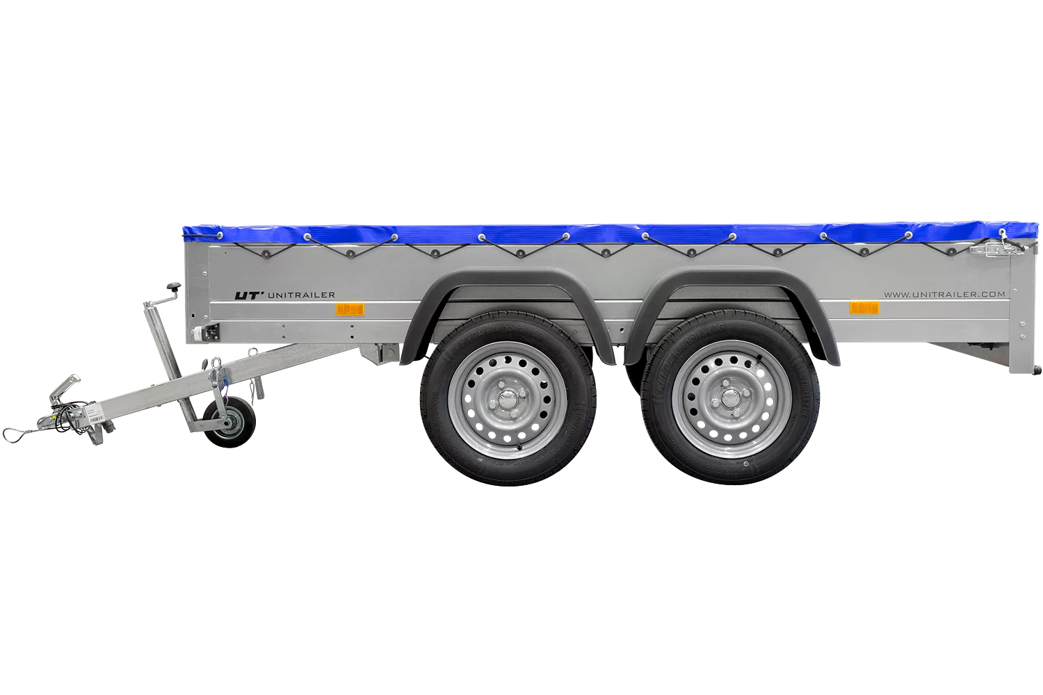 GARDEN TRAILER 264/2 KIPP MIT STÜTZRAD, PLANENTRÄGER UND BLAUER FLACHPLANE – Bild 5