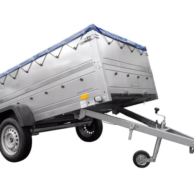 Großer Anhänger 750 kg GARDEN TRAILER 264 KIPP mit Bordwandaufsatz [zusätzliche 40 cm], Stützrad und blauer Flachplane