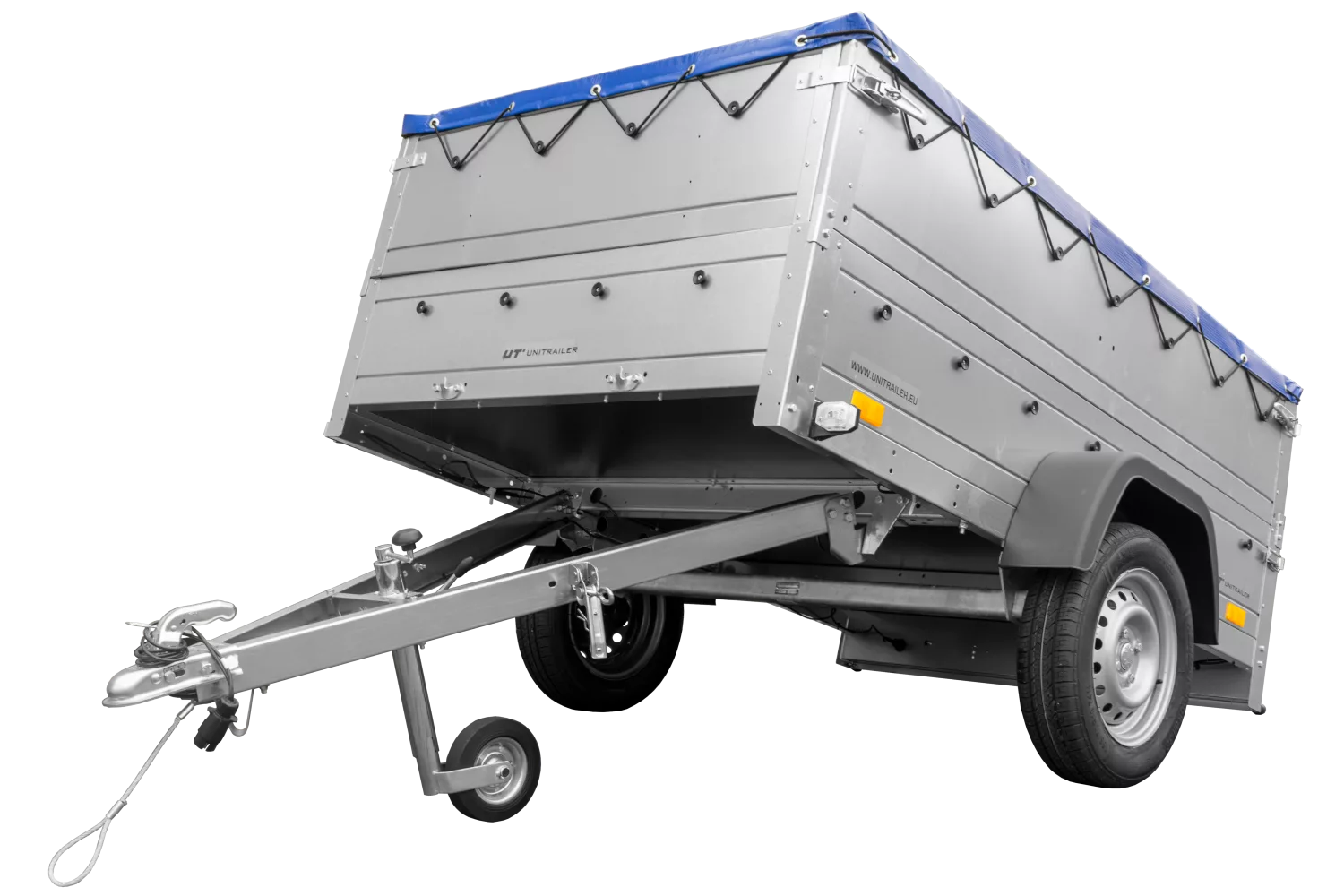 Kfz Anhänger 750 kg GARDEN TRAILER 201 KIPP mit zusätzlichen Bordwänden, Stützrad und blauer Flachplane
