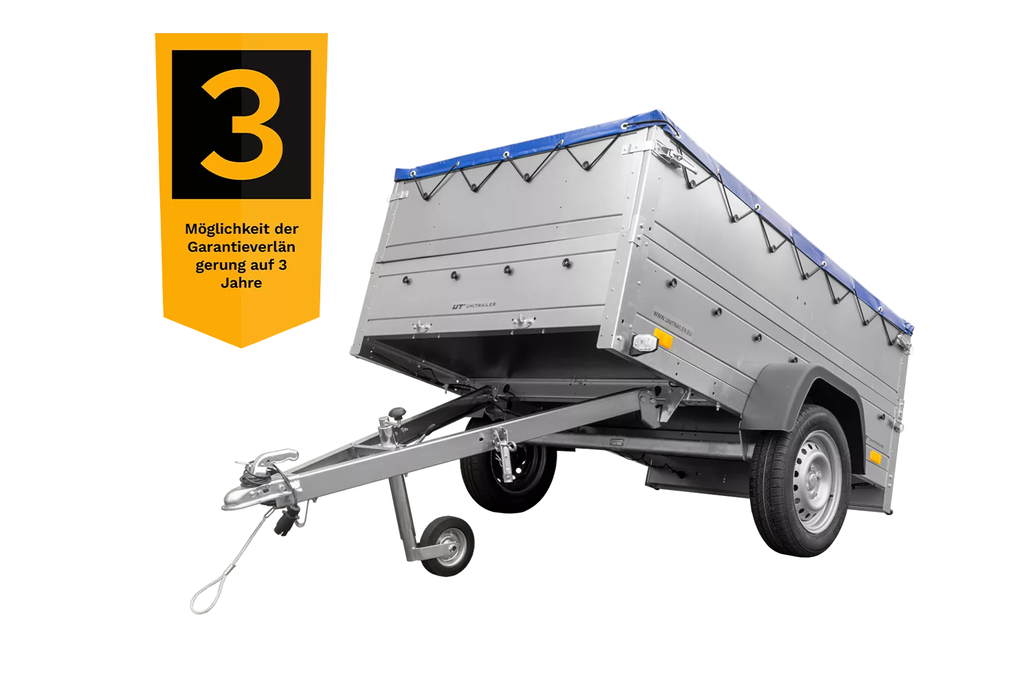 Kfz Anhänger 750 kg GARDEN TRAILER 201 KIPP mit zusätzlichen Bordwänden, Stützrad und blauer Flachplane – Bild 3