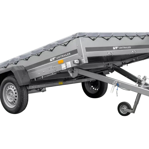 PKW Anhänger 264×150 UNITRAILER GARDEN 265 KIPP mit Flachplanenträger und grauer Plane