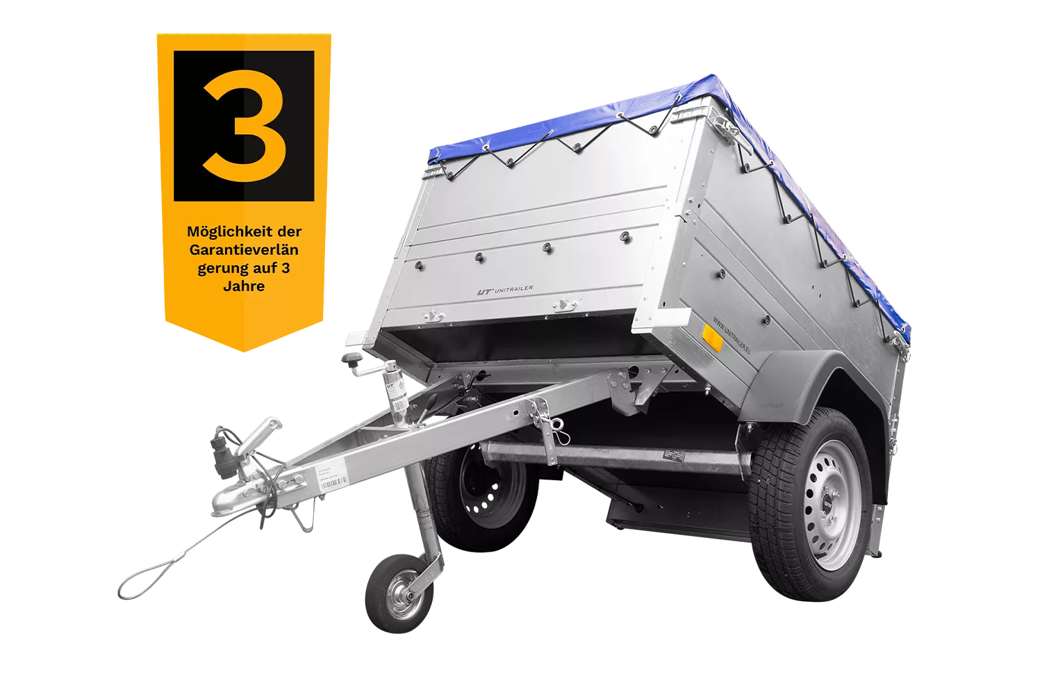 Pkw Anhänger Neu GARDEN TRAILER 150 KIPP mit zusätzlichen Bordwänden, Stützrad und blauer Flachplane – Bild 3