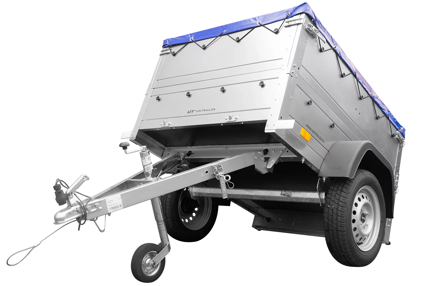 Pkw Anhänger Neu GARDEN TRAILER 150 KIPP mit zusätzlichen Bordwänden, Stützrad und blauer Flachplane