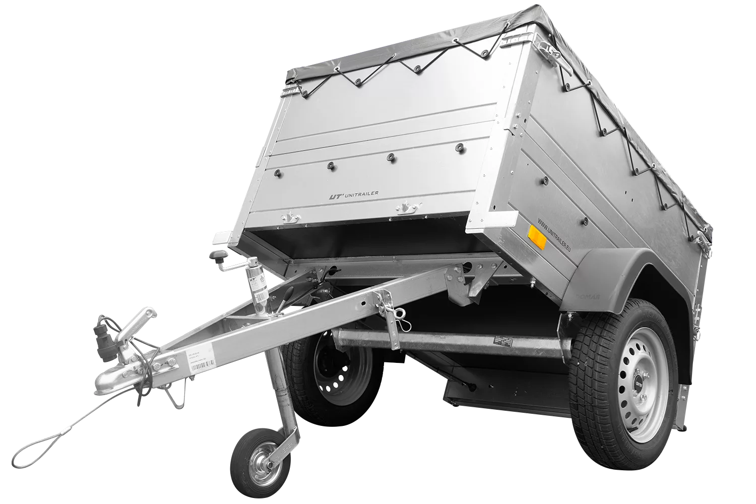 Pkw Anhänger Neu GARDEN TRAILER 150 KIPP mit zusätzlichen Bordwänden, Stützrad und grauer Flachplane