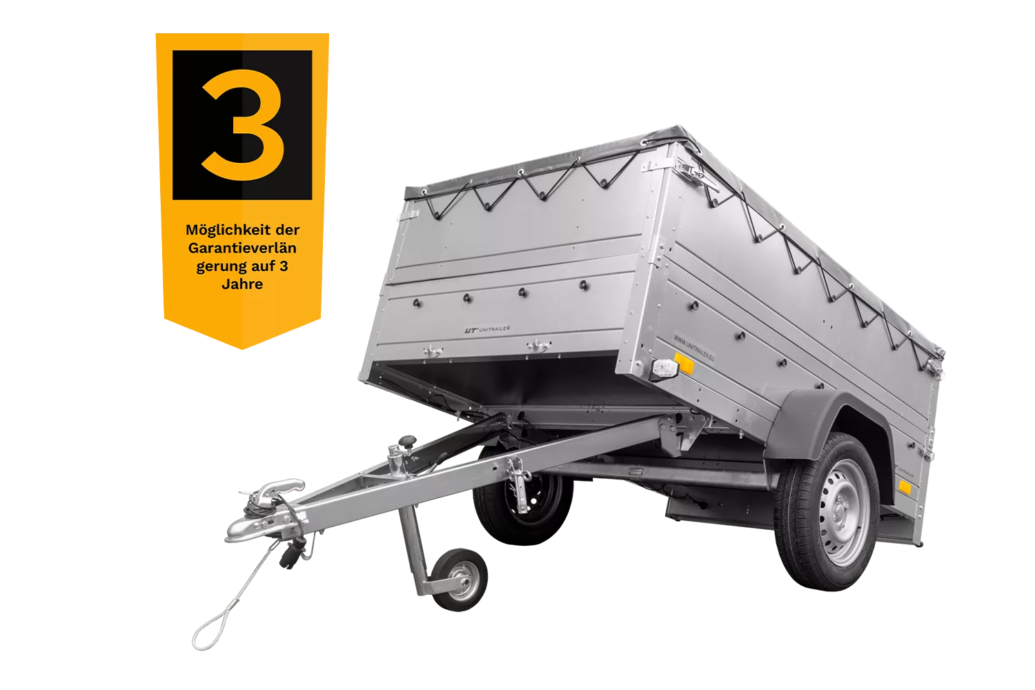 Pkw Anhänger kippbar 750 kg GARDEN TRAILER 201 KIPP mit zusätzlichen Bordwänden, Stützrad und grauer Flachplane – Bild 3