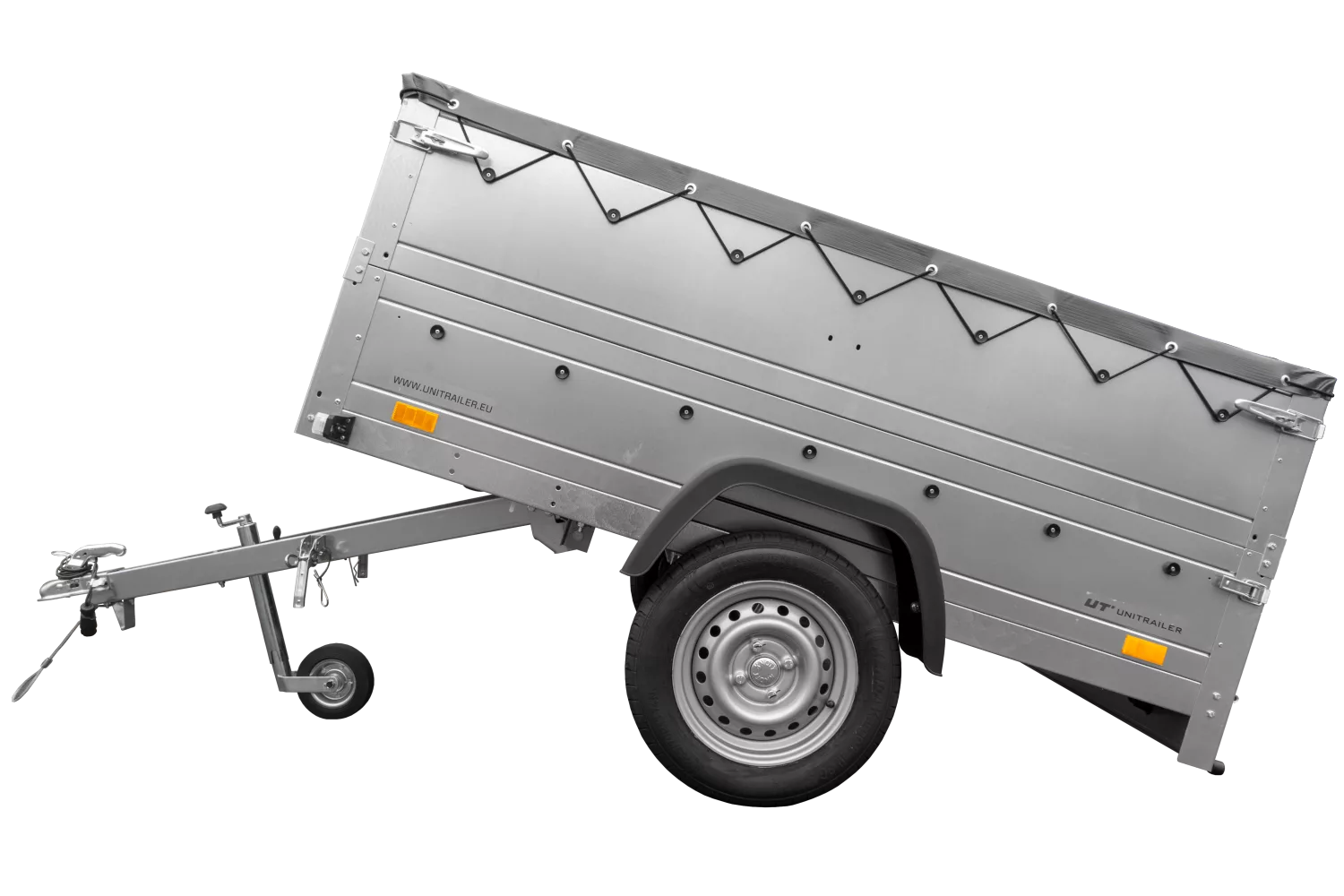 Pkw Anhänger kippbar 750 kg GARDEN TRAILER 201 KIPP mit zusätzlichen Bordwänden, Stützrad und grauer Flachplane – Bild 5