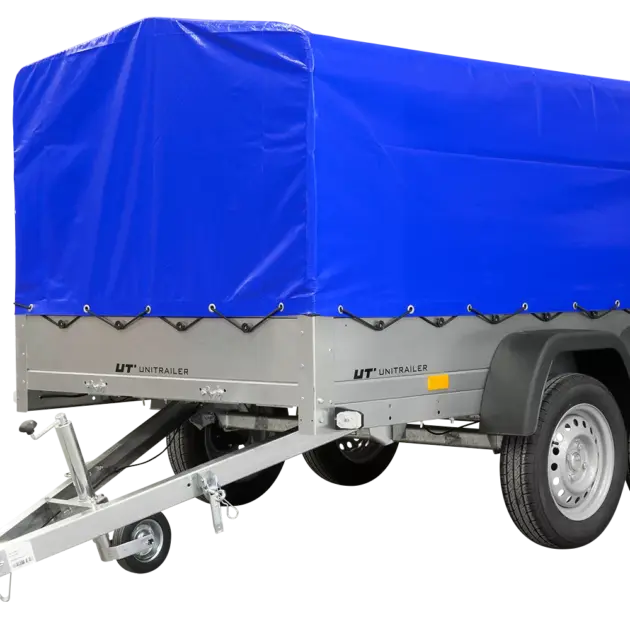 UNITRAILER GARDEN TRAILER ANHÄNGER 264/2 KIPP MIT STÜTZRAD, RAHMEN H-800 UND BLAUER ABDECKUNG