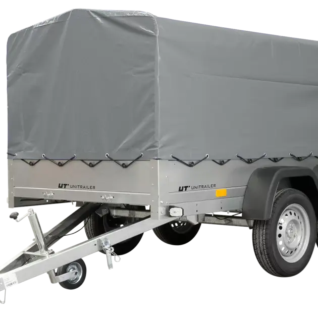 UNITRAILER GARDEN TRAILER ANHÄNGER 264/2 KIPP MIT STÜTZRAD, SPRIEGEL UND GRAUER PLANE
